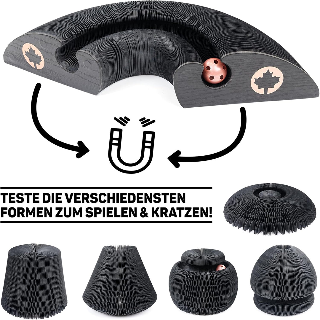 CanadianCat Company | Kratzspielzeug Champi - Kratzpappe mit Spielbällen, Spielschiene für Katzen -