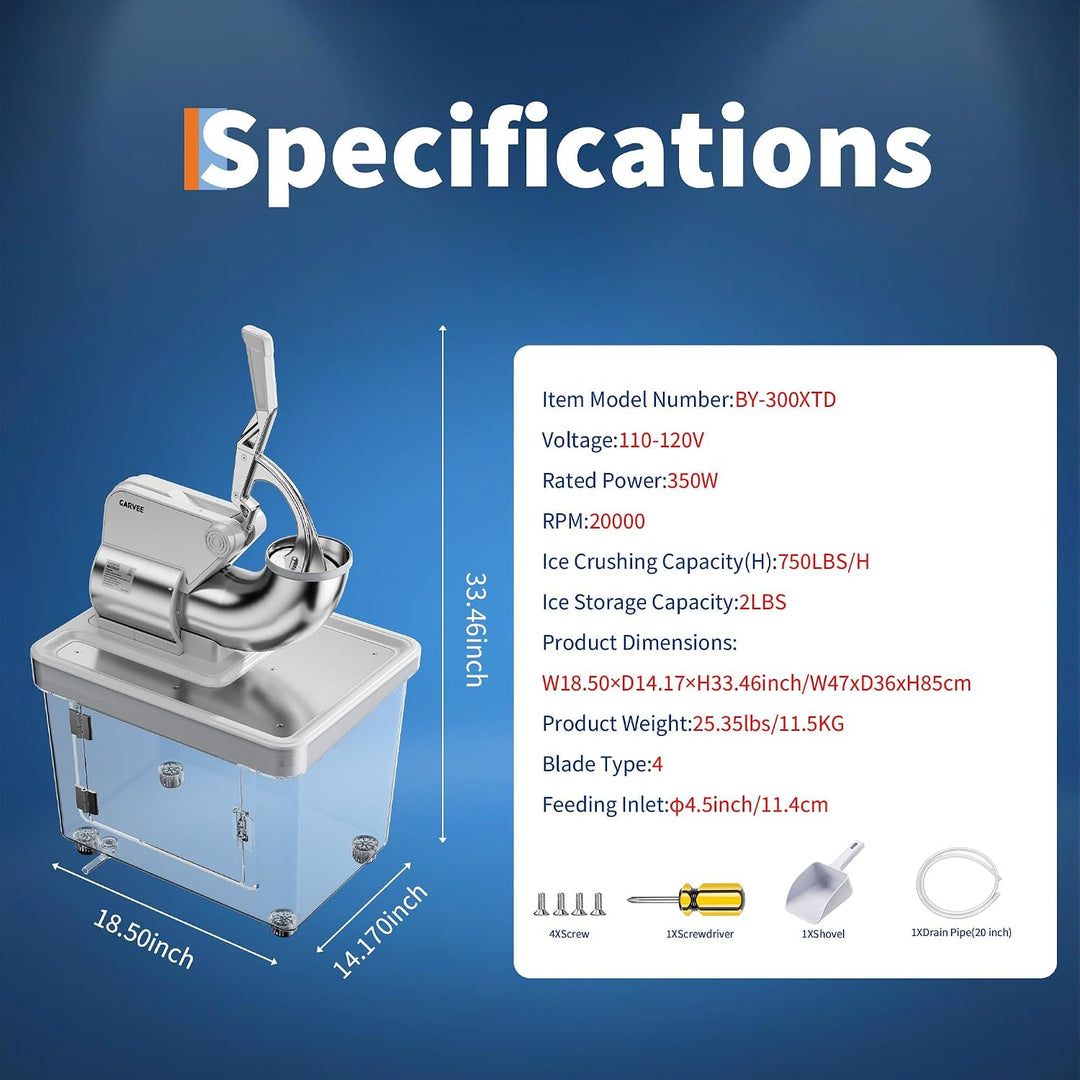 Garvee Leistungsstarker Eiscrusher 300W – Doppelte Edelstahlklinge, 50L Behälter, bis 300kg/h – Elek