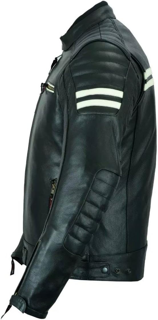Motorrad-Lederjacke für Herren, schwarz, perforiertes Leder, CE-Protektoren MBJ-12A, Schwarz , M