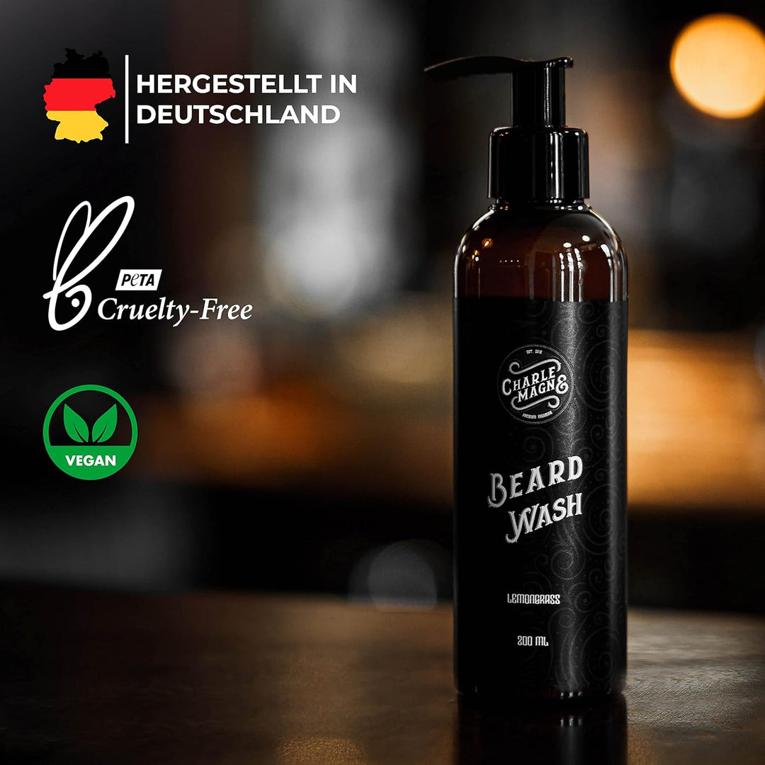 Charlemagne Bartshampoo - 200 ml - Barbershop-Erlebnis & Bart Styling für trockene Haut - Bartshampo