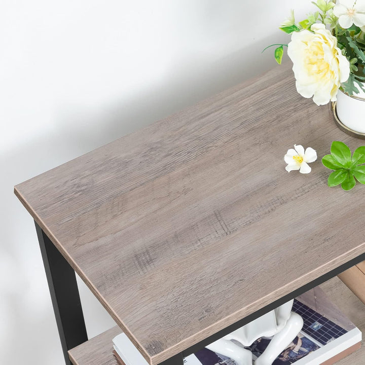 HOOBRO Beistelltisch, Nachttisch mit 3 Ablage, Sofatisch Industriestil, Nachtschrank, Schlafzimmer,