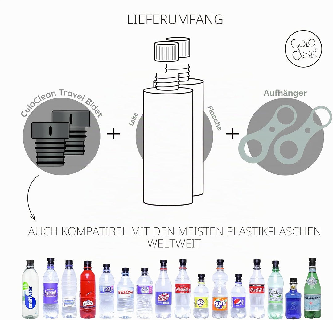 CuloClean Tragbares Bidet mit leiser Flasche (330 ml), ideal für Toilette, Reisen, Wandern oder Camp