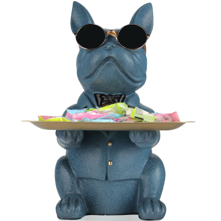 Blau Französische Bulldogge Deko Skulpturen, Schlüsselbrett mit Ablage, lustiges Sparschwein mit Sch