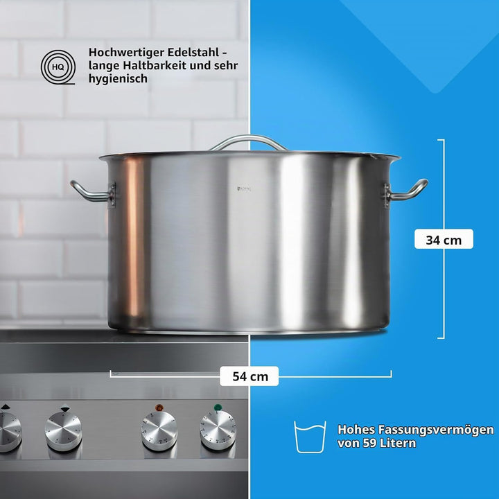 Royal Catering Kochtopf Induktion 59 L Ø 50 cm mit Deckel Edelstahl-Topf Induktionsherd-Topf Indukti