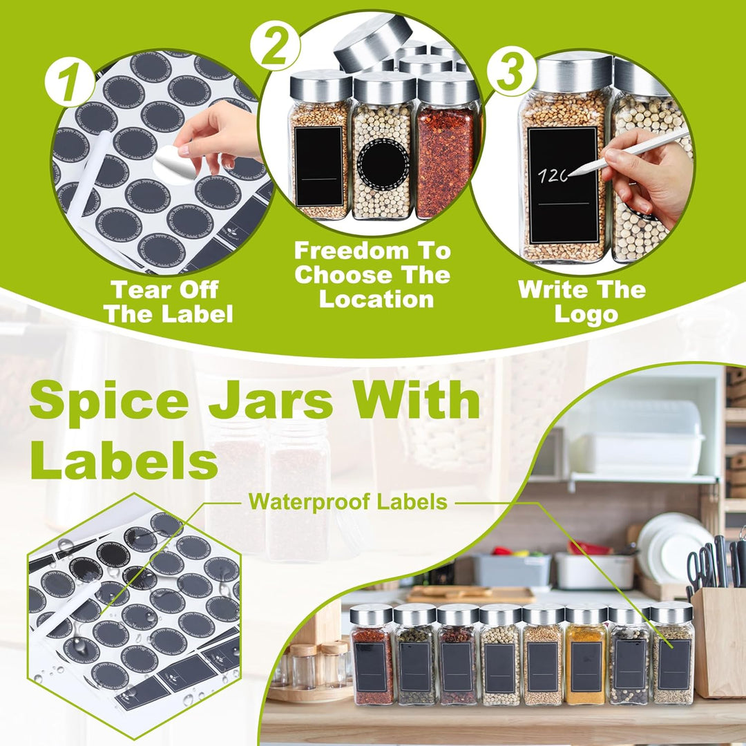 12 Stück Gewürzgläser Eckig Set Gewürzglas Aus Glas Spice Jars 120ML Gewürzdosen Mit Etiketten Marke