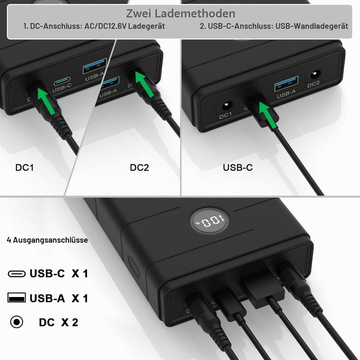 Talentcell 12V Lithium-Ionen-Akku, PD 45 W USB-C 18 W USB-A Tragbare Powerbank, 76,65 Wh DC 5 A Ausg