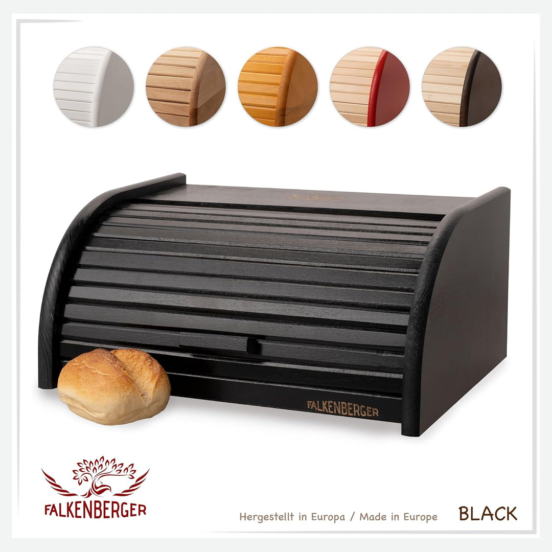 Brotkasten aus Holz Schwarz ca. 39x29x18cm Rollbrotkasten traditionell Brotbox mit Roll-Deckel Handm