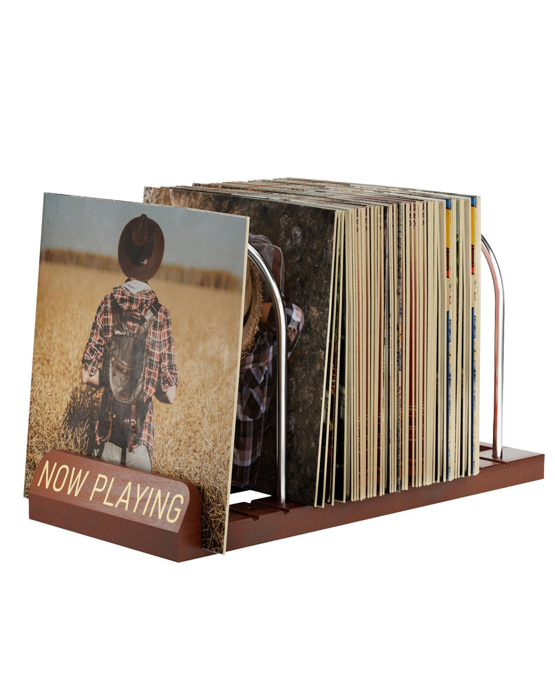 Now Playing Vinyl-Schallplattenständer, 50 LP Schallplattenaufbewahrung mit rutschfesten Rillen, Hol