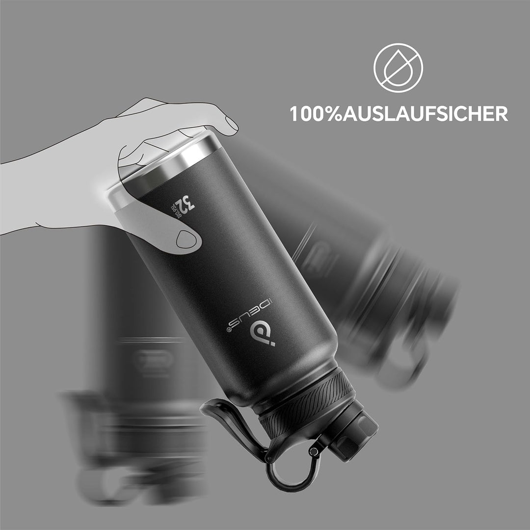 IDEUS Vakuumisolierte Wasserflasche, 32oz (950 ml) Edelstahl Doppelwand Flasche Metall Sport Kantine