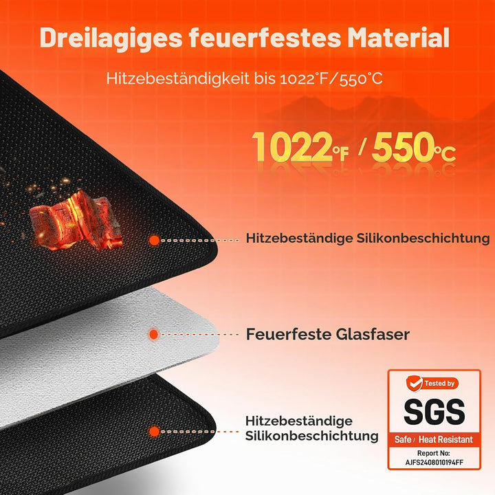 Feuerfeste Unterlage 50 x 70cm-1mm, Hitzeschutzmatte für Luftfritteuse, Hitzebeständige Unterlage fü