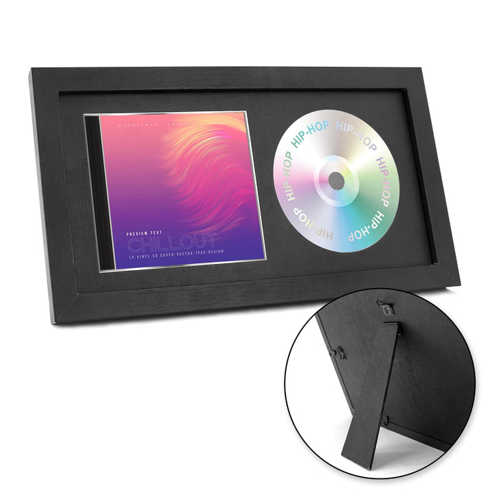 CD Musikrahmen Schaukasten Display 36,2x19,61 cm Disc und CD Box Echtglas mit Eva Schaum und Tischpl