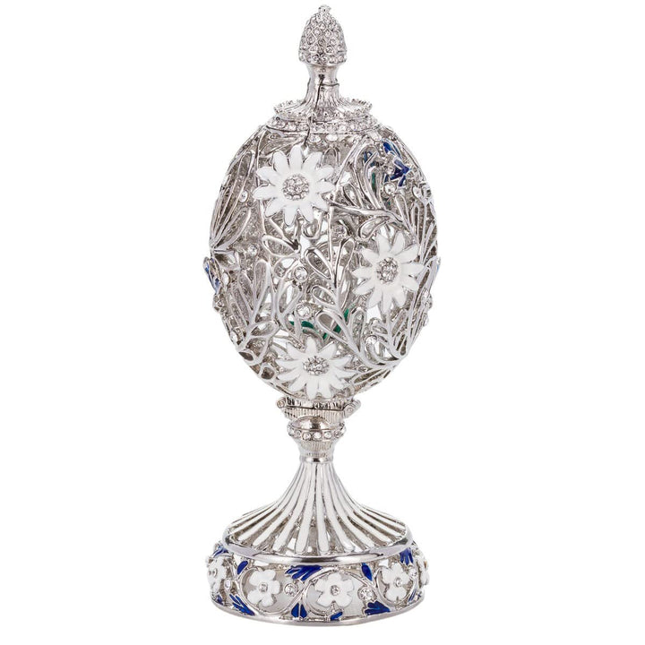 Fabergé-Stil geschnitzt Ei mit Blumen & Schmetterling 16,5 cm silber Farbe