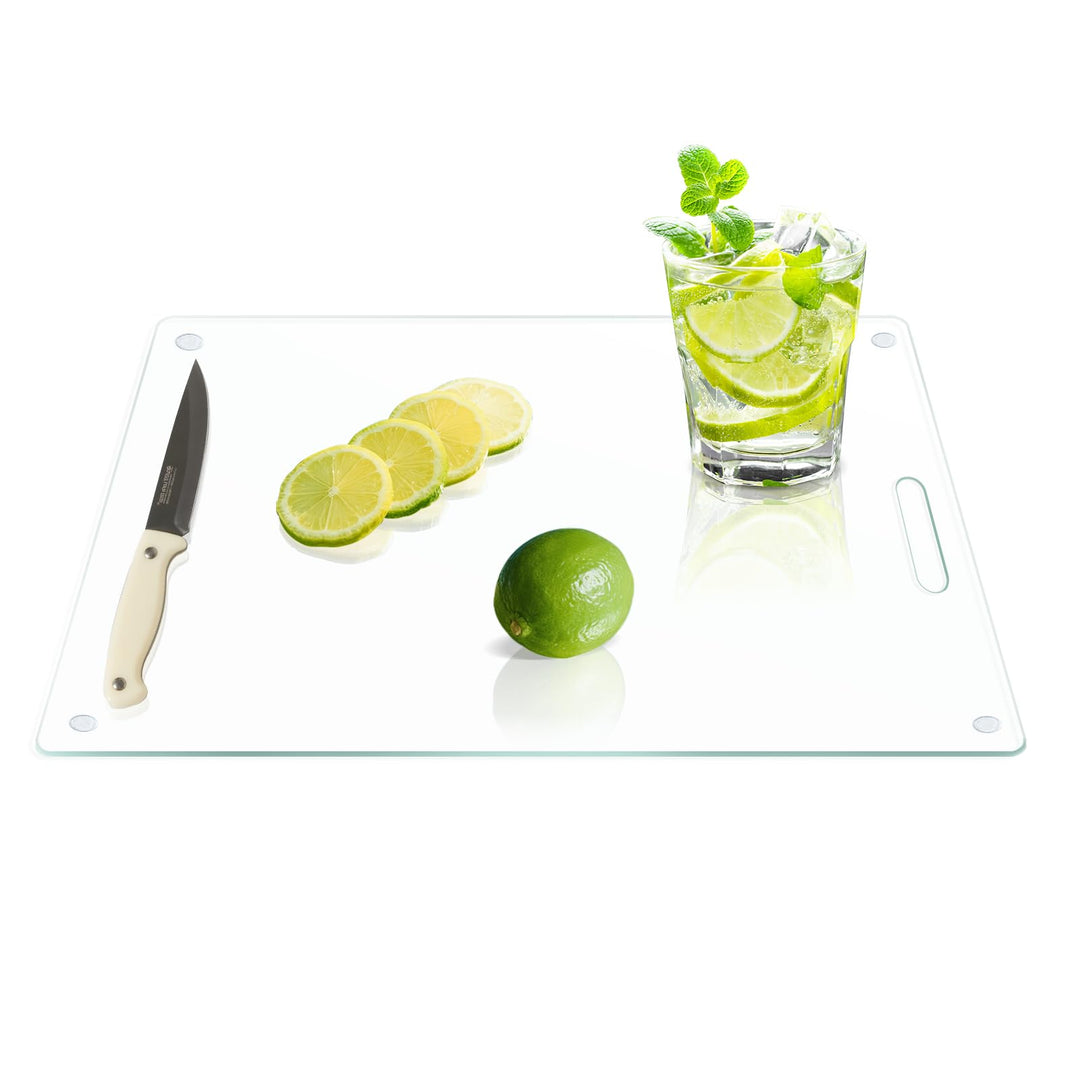 Yuzeyurun 40x30 cm Schneidebrett Glas mit Griff – Grosses Glasschneidebrett Transparent aus gehärtet