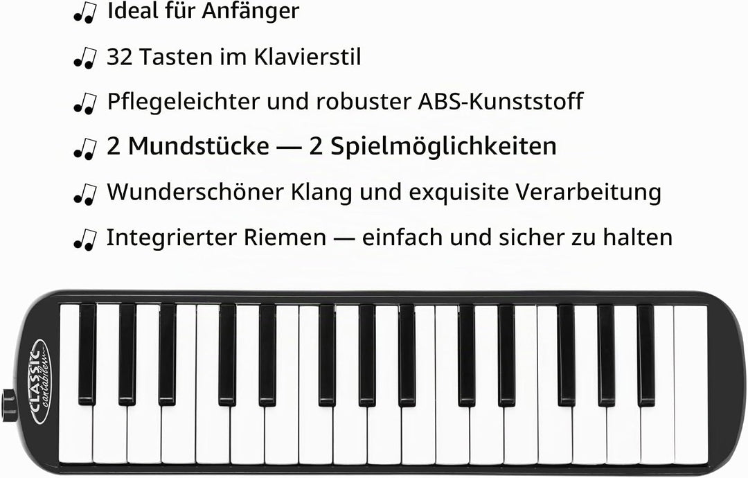 Classic Cantabile FML-32 BK Melodica - Blasharmonika mit 32 Tasten - Tonumfang: f - c³ - Booklet mit