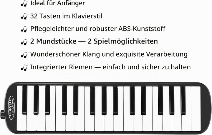 Classic Cantabile FML-32 BK Melodica - Blasharmonika mit 32 Tasten - Tonumfang: f - c³ - Booklet mit