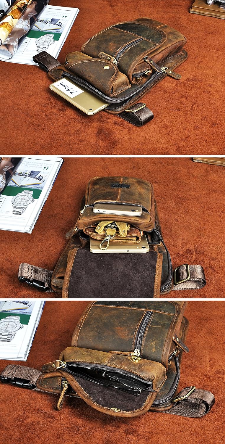 Le'aokuu Herren Echtes Leder Tasche Beinbeutel Beintasche Aussenbeintasche Drop Leg Thigh Bag Lassig