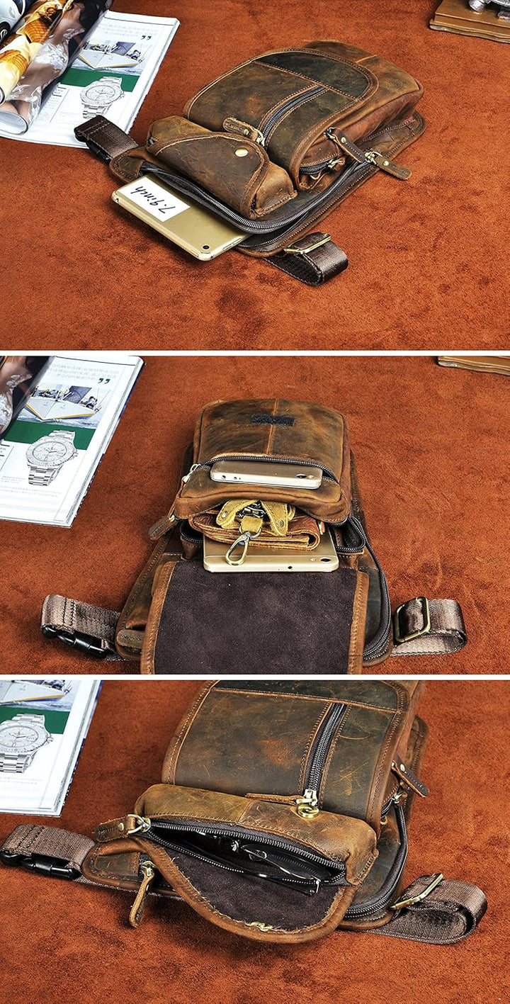 Le'aokuu Herren Echtes Leder Tasche Beinbeutel Beintasche Aussenbeintasche Drop Leg Thigh Bag Lassig