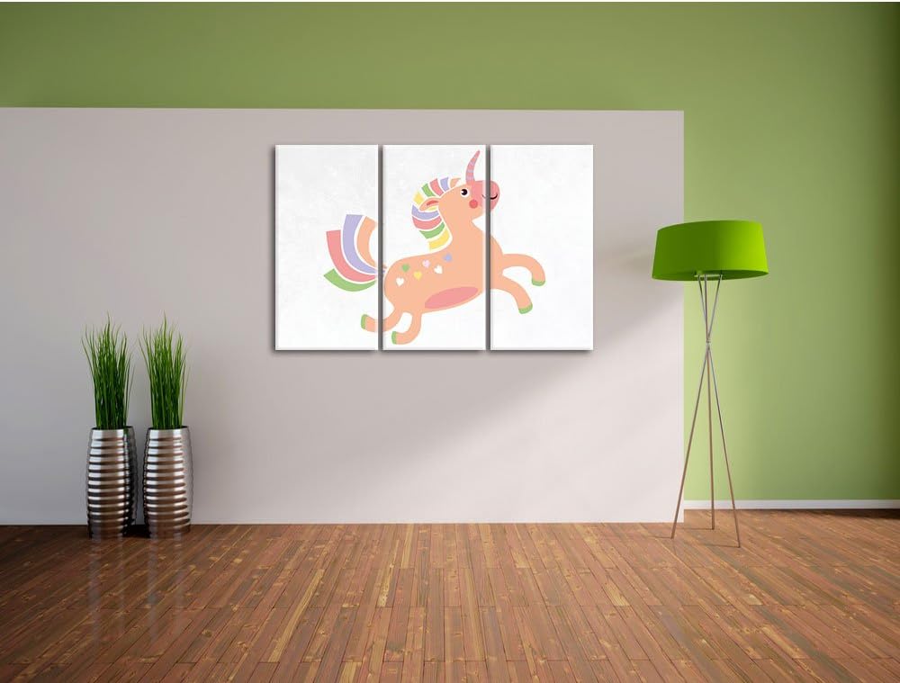 Pixxprint Flauschiges Einhorn als Leinwandbild/Grösse: 3 Teilig (120x80) cm/Wandbild/Kunstdruck/fert