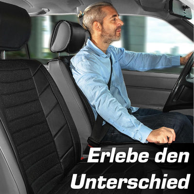 Upgrade4cars Autositzauflage Vordersitze Leder Optik Schwarz | Auto-Sitzbezüge Vorne mit Rücksitz Or