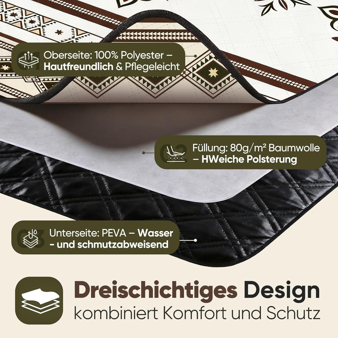 Sekey Boho Picknickdecke Wasserdicht 200x200 cm, Stranddecke Sandfrei | Gepolstert, Dreischichtige S