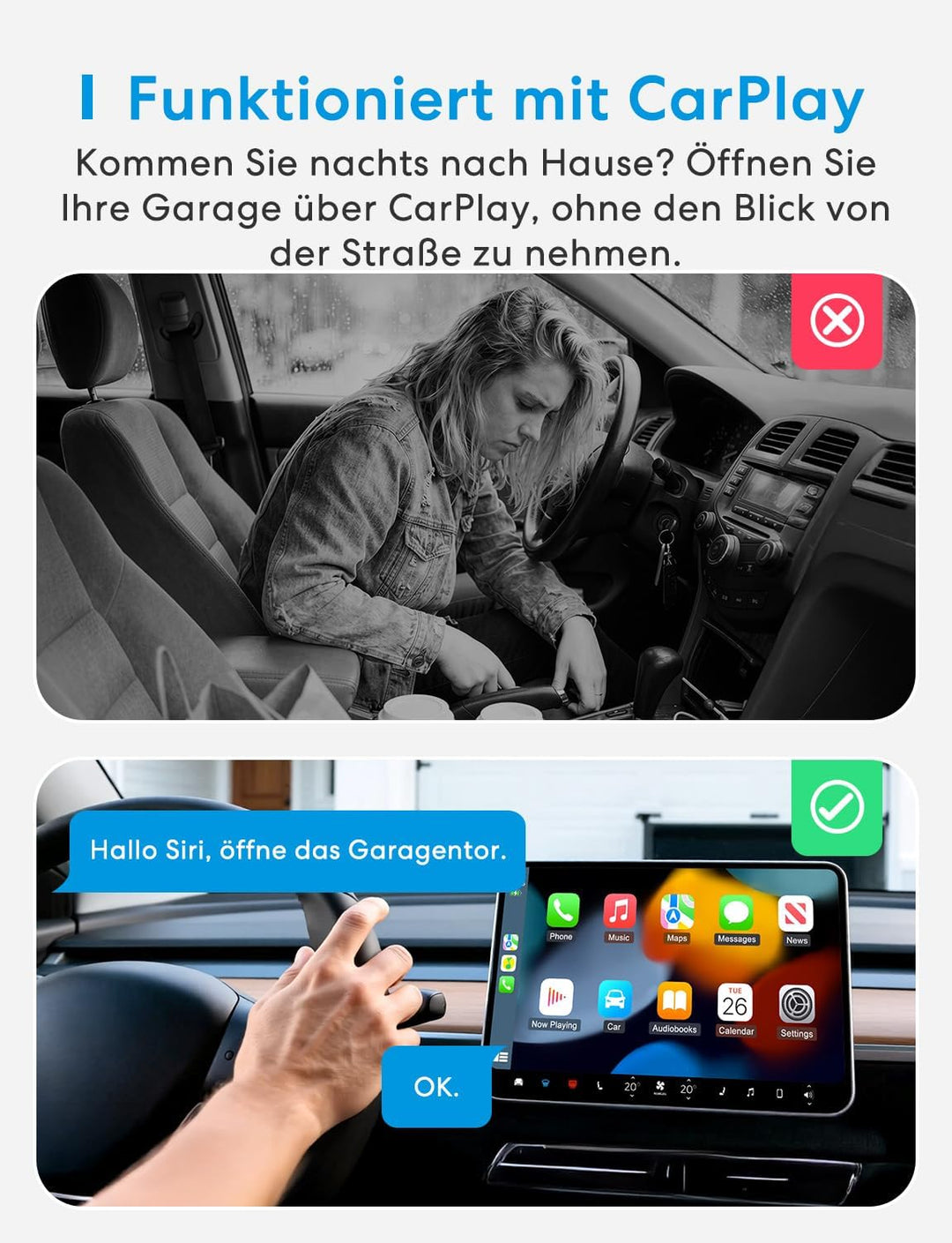 Meross Smart WLAN Garagentoröffner funktioniert mit Apple HomeKit, APP-Steuerung, Kompatibel mit Ale