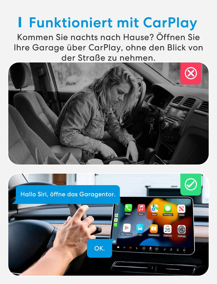 Meross Smart WLAN Garagentoröffner funktioniert mit Apple HomeKit, APP-Steuerung, Kompatibel mit Ale