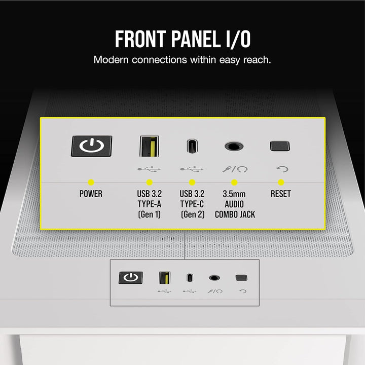 Corsair iCUE 4000D RGB Airflow Mid-Tower-Gehäuse, True White – 3 × AF120 RGB ELITELüfter, iCUE Light