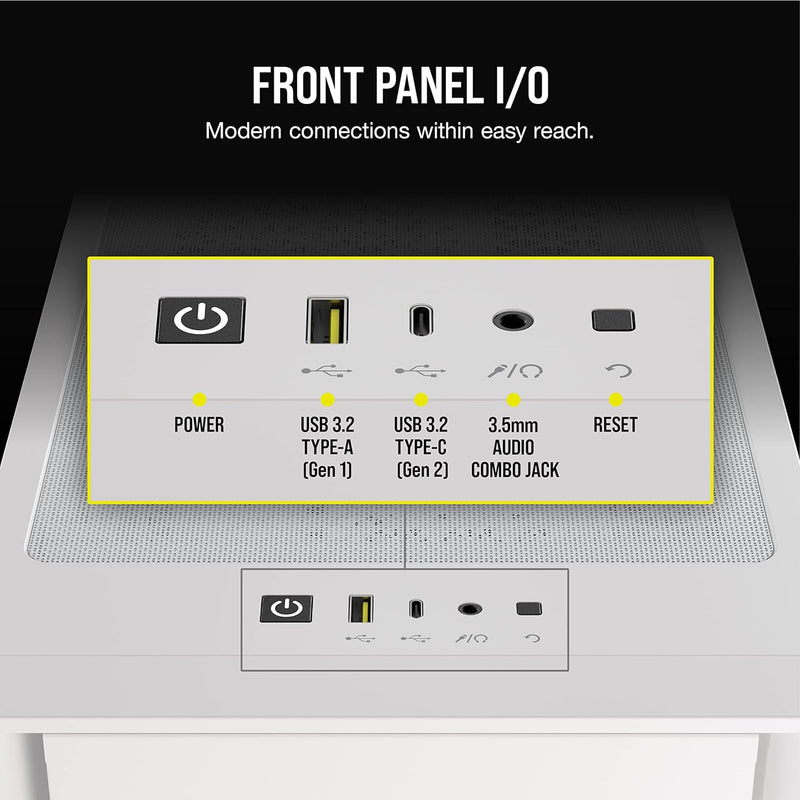 Corsair iCUE 4000D RGB Airflow Mid-Tower-Gehäuse, True White – 3 × AF120 RGB ELITELüfter, iCUE Light