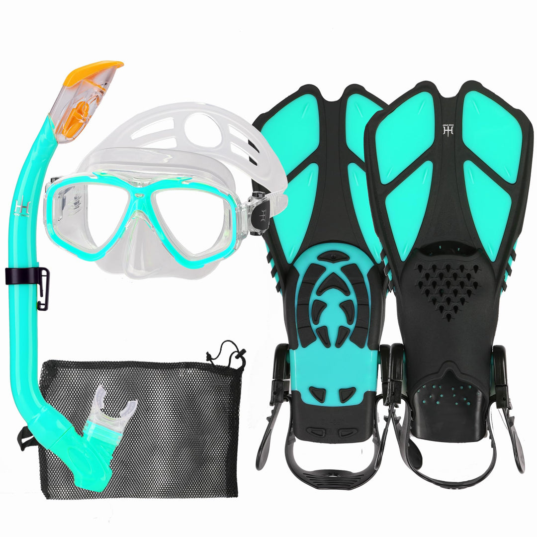 HH HHAO SPORT Schnorchelset Kinder mit Flossen, 180° Panorama Weitblick Taucherbrille Kinder, Verste