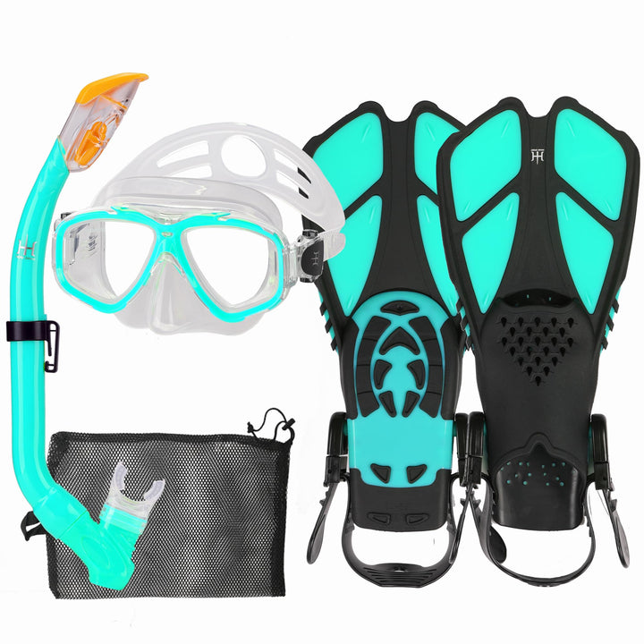 HH HHAO SPORT Schnorchelset Kinder mit Flossen, 180° Panorama Weitblick Taucherbrille Kinder, Verste
