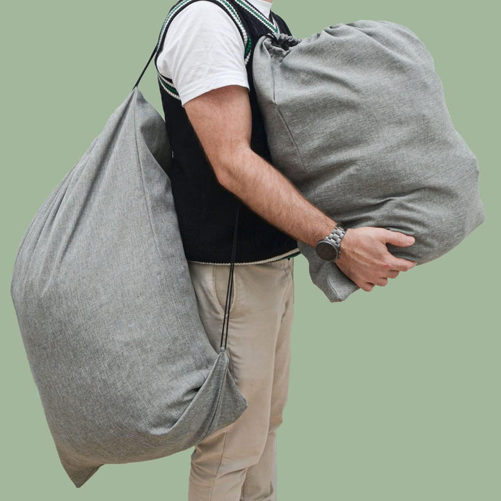 DuneDesign Leinen Look: 100l Wäschesack Gross XXL + 60l Wäschesammler Reise - Wäschesack für Schmutz