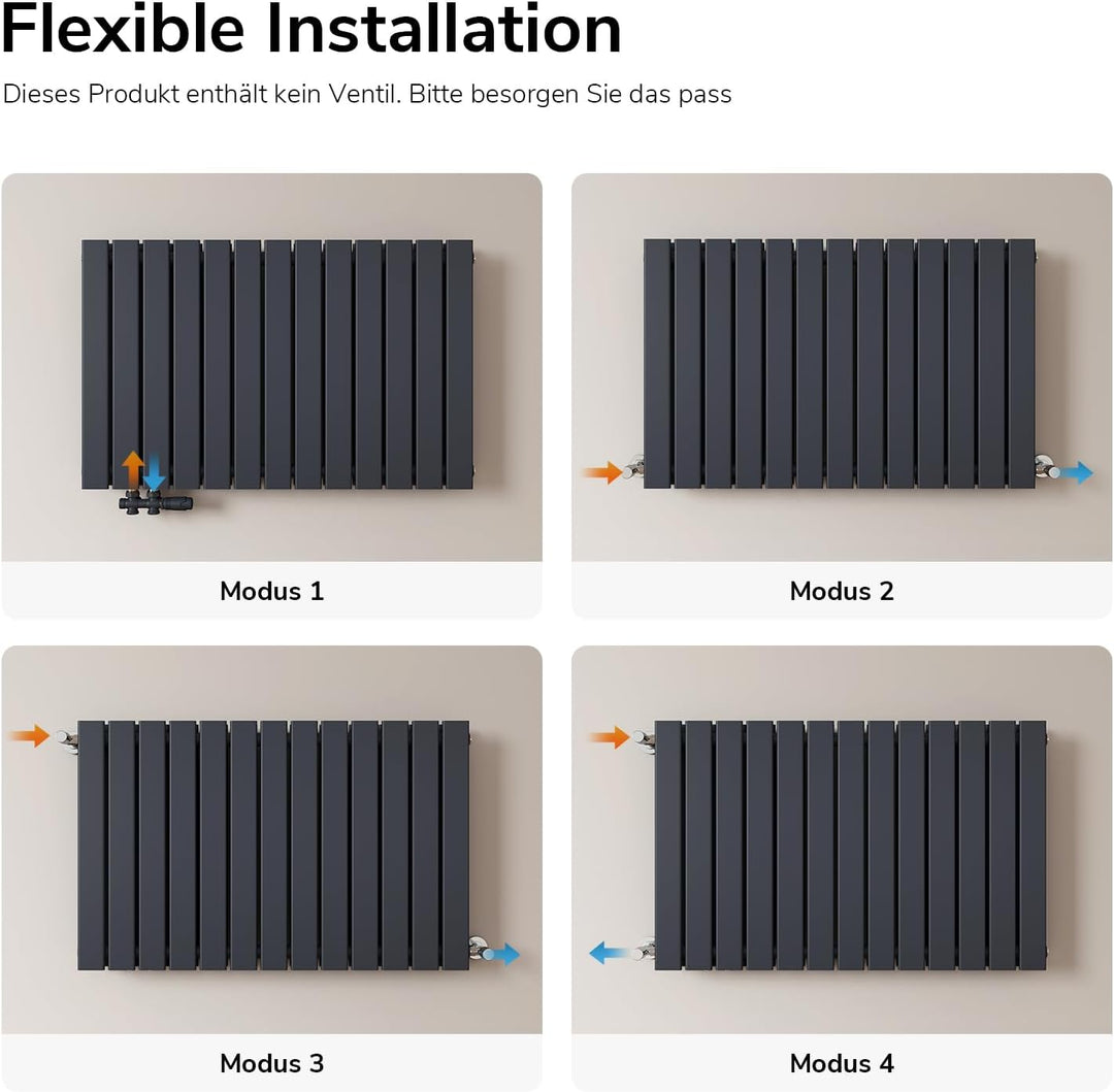 EMKE Design-Heizkörper 630x620mm Heizkörper Horizontal Anthrazit Paneelheizkörper Seitenanschluss Do