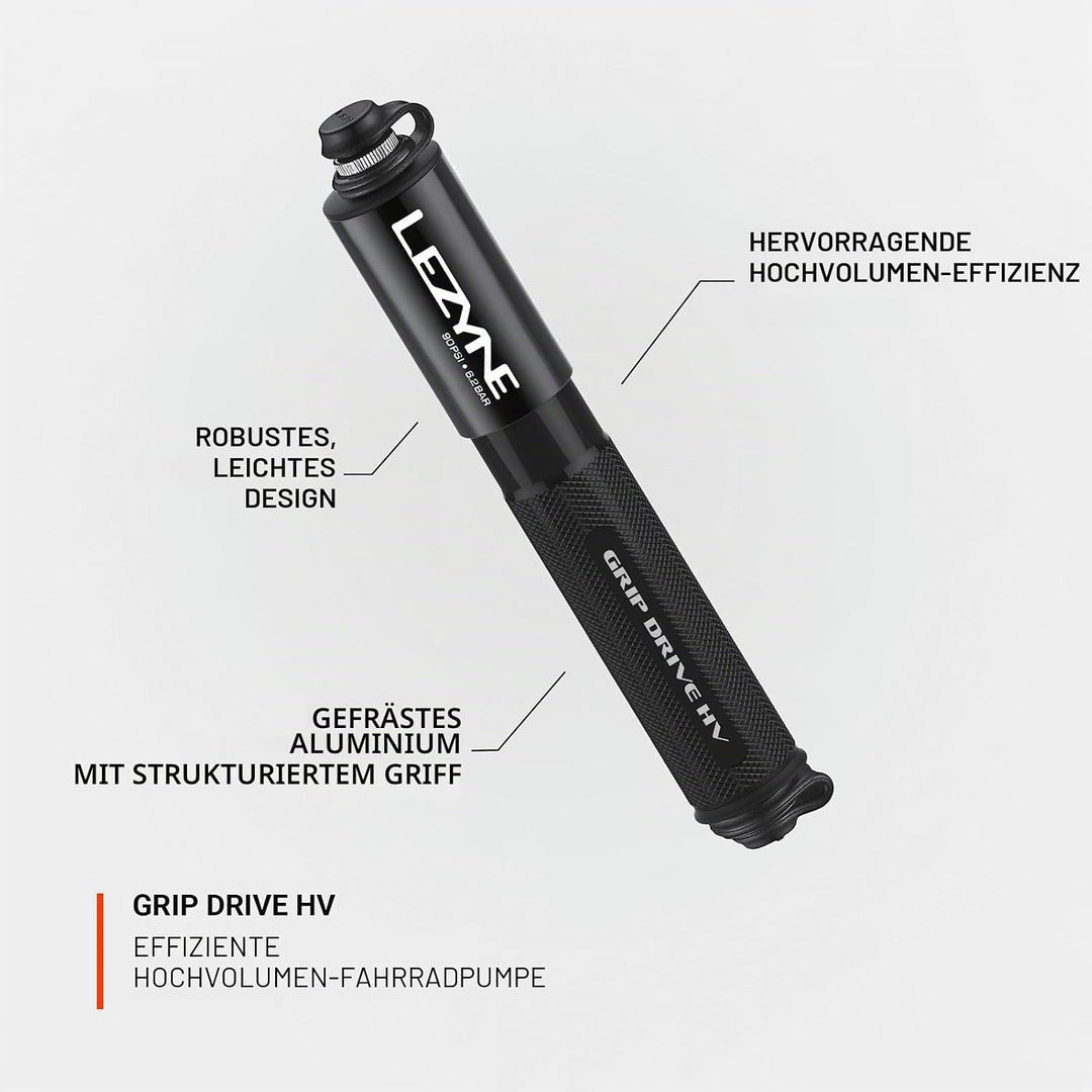 Lezyne Unisex-Adult Grip Drive Hv Minipumpe S 185mm Schwarz, S 185mm Schwarz