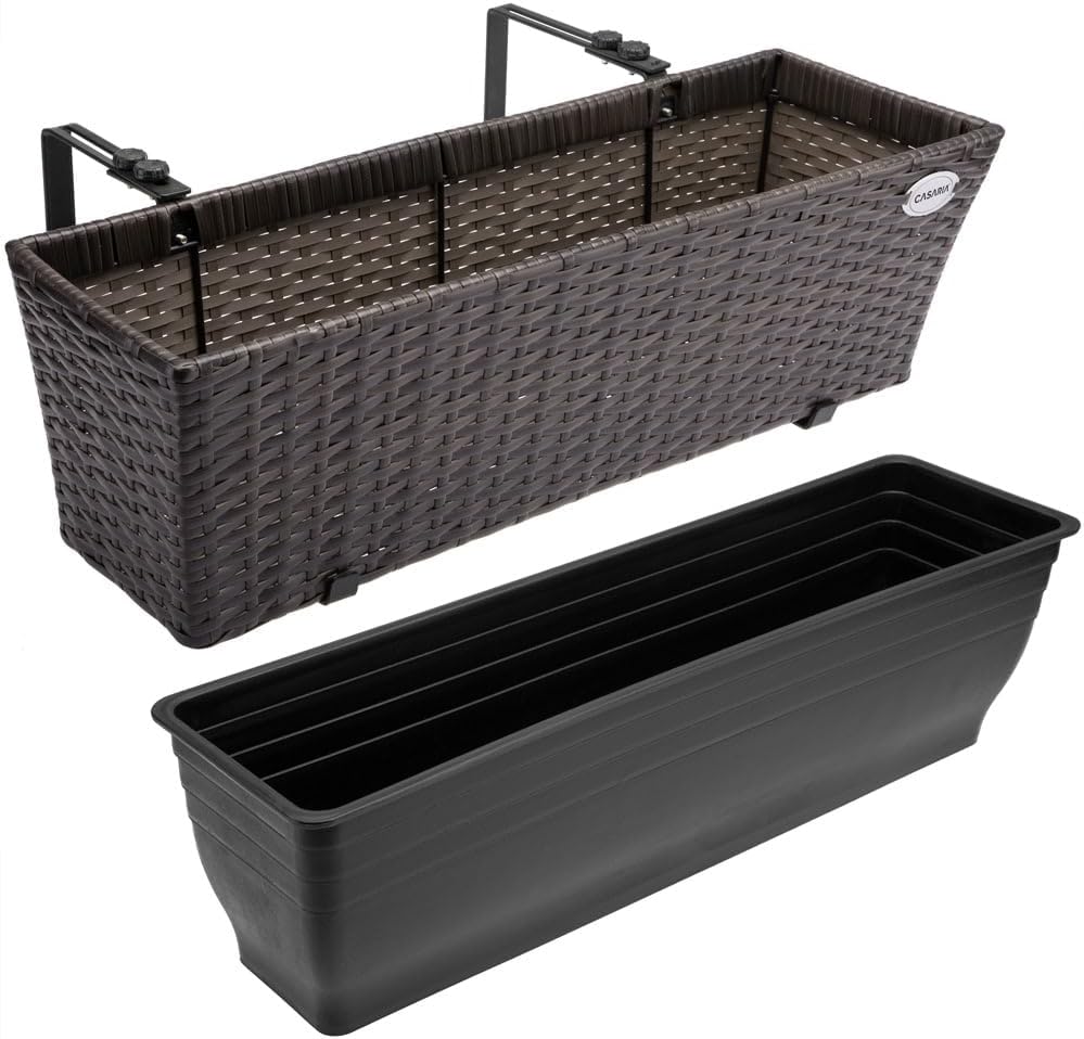 Casaria® Blumenkasten 2er Set 11 Liter Montagehalterung indoor outdoor Geländerkasten Balkonkasten P