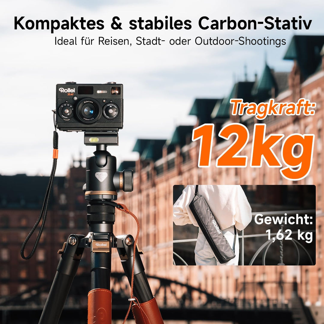 Rollei Kamerastativ C6i Carbon Heritage 174cm mit 360° Kugelkopf Arca Swiss | Robustes Stativ Kamera