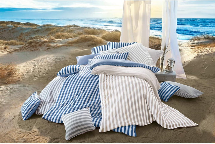 Erwin Müller Wende-Bettwäsche, Bettbezug, Kissenbezug Single-Jersey Streifen Taupe-weiss Grösse 155x