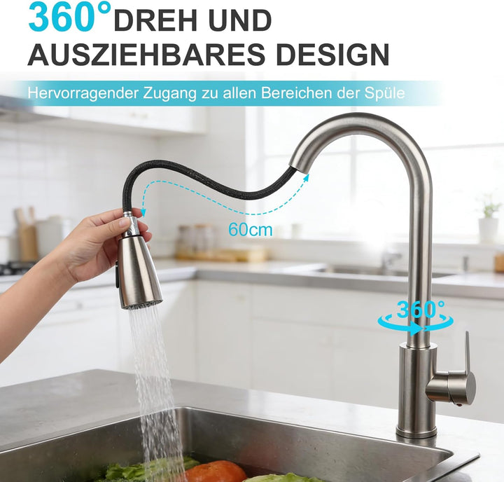 Wasserhahn Küche, Hochdruck Küchenarmatur mit Herausziehbarer Brause, Armatur Wasserhahn Spüle Küche