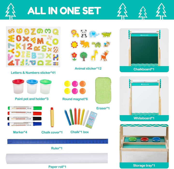Kinder Tafel Staffelei aus Holz mit Papierrolle Kinder Holz Spielbrett Höhe Einstellbar Schöne Bogen