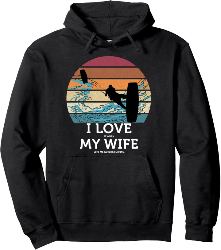 Ich liebe meine Frau Vintage Sunset Beach Kite Surfen Pullover Hoodie