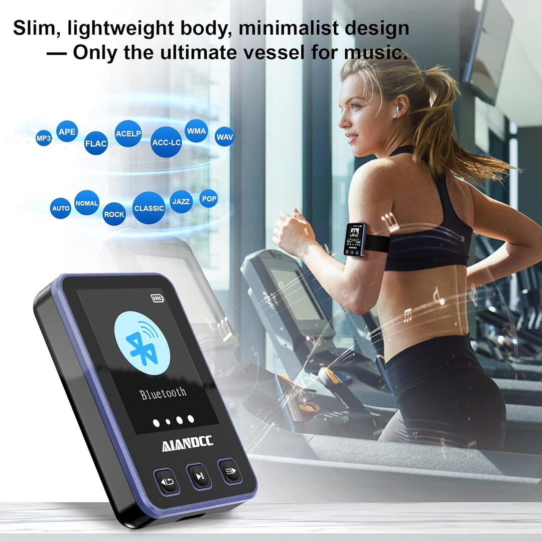 MP3 Player Bluetooth 5.3 mit Sport Clip und Sportarmband, mp3-player mit 1,77 Zoll TFT Farbbildschir