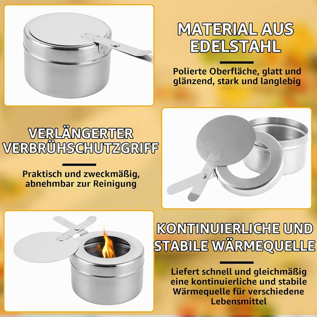 GBACHOOSE 8 Stück Brennpastenbehälter, Fondue Brenneraus Edelstahl, Speisewärmer mit Abdeckung, Bren