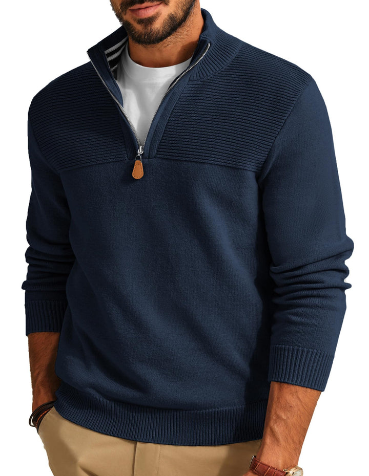 PaulJones Troyer Pullover Herren Strickpullover mit Reissverschluss und Stehkragen Arbeitspullover M