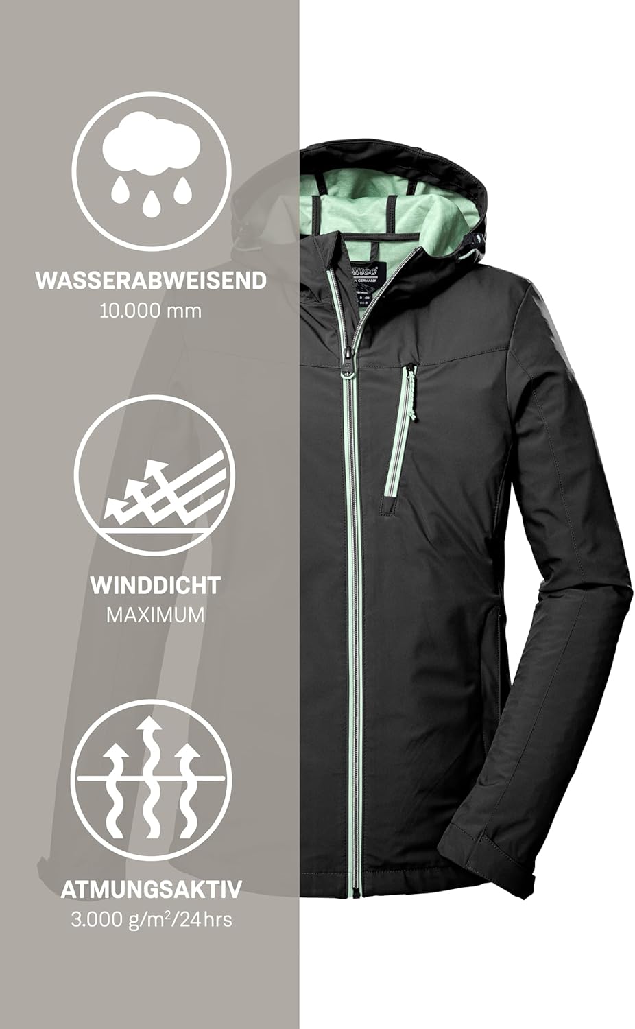 Killtec Damen Kos 89 Wmn Sftshll Jckt Softshelljacke/Outdoorjacke mit Kapuze 38 Schwarz, 38 Schwarz