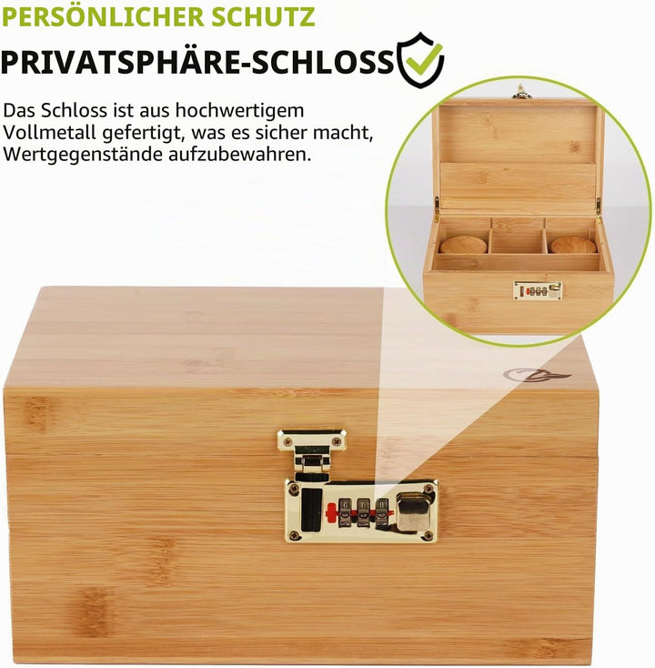 OZCHIN Grosse Bambusbox mit Zahlenschloss, Dekorative Aufbewahrungsbox für Zuhause, Geschenk, Aufbew