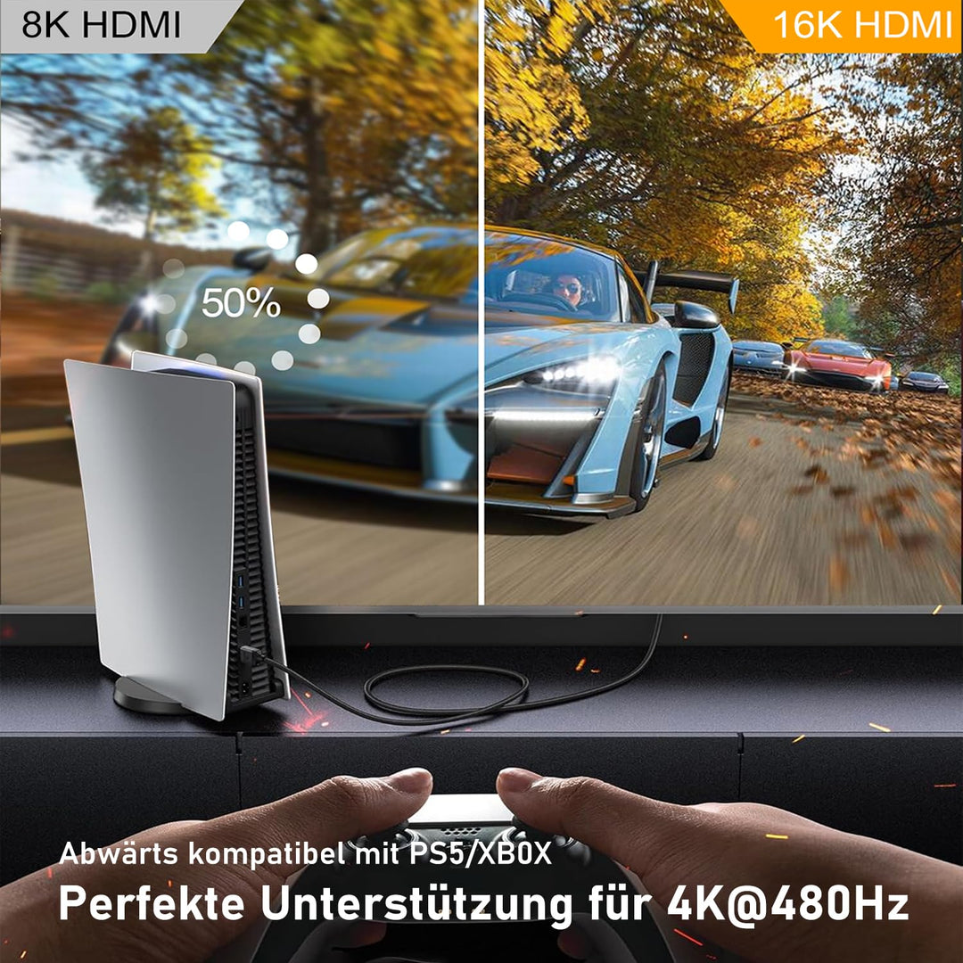 16K 8K HDMI Kabel 96Gbps 0.5m, Ultra High Speed HDMI Kabel unterstützt 16k@60Hz 8K@240Hz 4K@480Hz, e