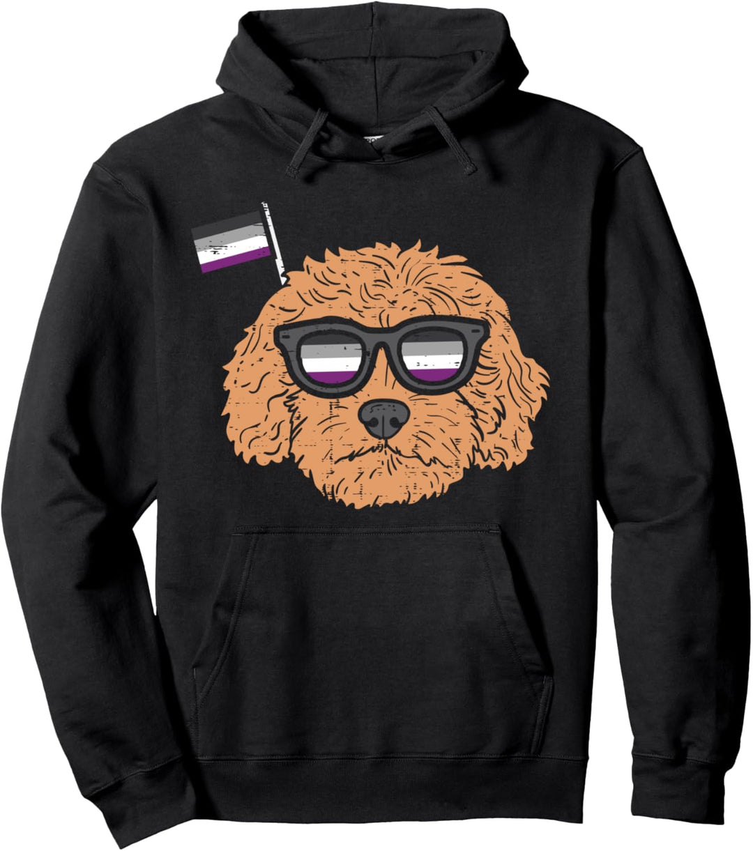 Goldendoodle Dog Glasses LGBTQ Asexual Flag Ace Pride Ally Pullover Hoodie
