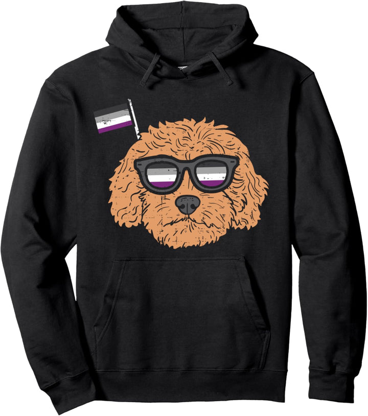 Goldendoodle Dog Glasses LGBTQ Asexual Flag Ace Pride Ally Pullover Hoodie