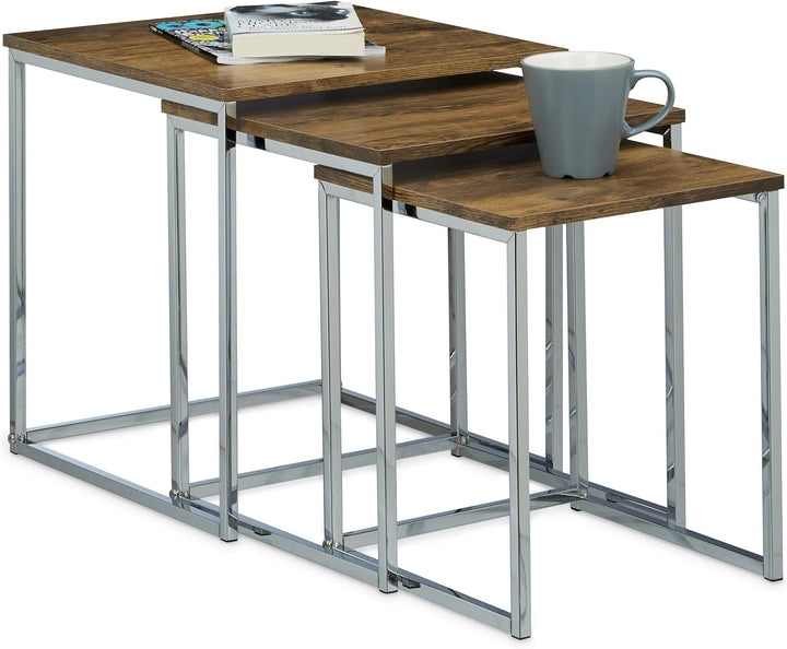 Relaxdays Beistelltische 3er Set, Couchtisch, Holz, Metall, Satztische, modernes Design, HxBxT: ca.
