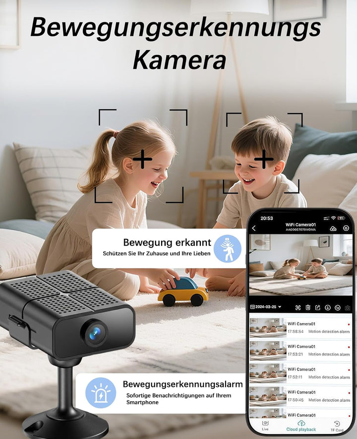 Mini Kamera, 4K Überwachungskamera Innen Live, WLAN 2,4/5G-Graphitschwarz, Graphitschwarz
