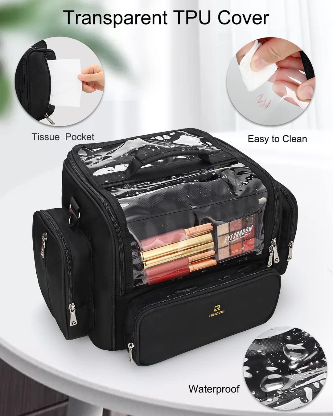 Extra Grosse Kosmetikkoffer, Tragbare Kosmetiktasche mit Grosser Kapazität Für Die Reise Schwarzb XL